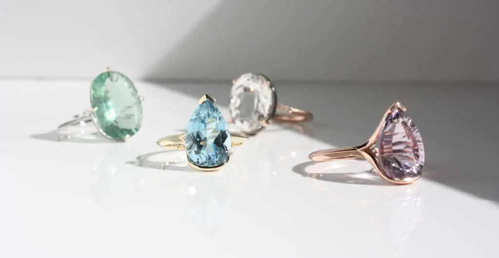 Gemstone Cocktail Rings, cocktail ring, gemstone ring, gemstones, blue Topaz, Amethyst, rose gold ring, yellow gold ring, white gold ring, Danielle Camera Jewellery
