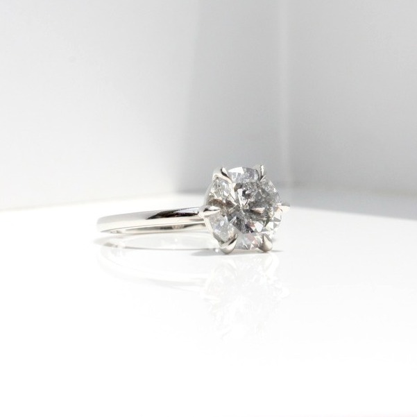 Round Brilliant Cut Six Claw Diamond Solitaire Ring, diamond ring, engagement ring, diamond engagement ring, round diamond, salt and pepper diamond, danielle camera jewellery