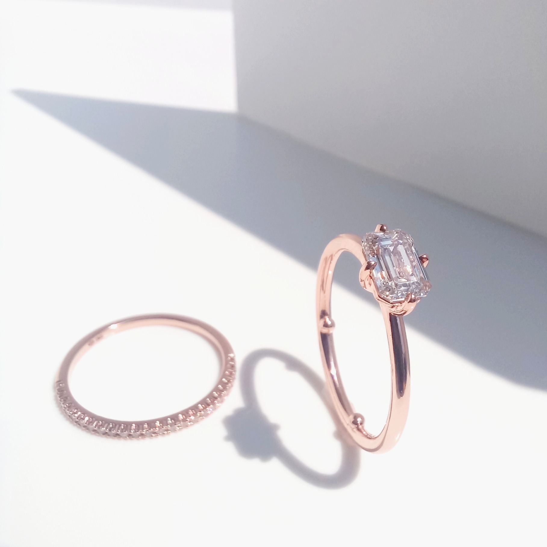 East West Emerald Cut Compass Solitaire Ring, diamond engagement ring, engagement ring, emerald cut diamond, lab grown diamond, danielle camera jewellery