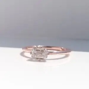 Laboratory-Grown Diamond  East West Compass Solitaire Ring, Emerald
