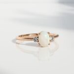 Opal Cabochon and Diamond Trilogy Ring,Custom Engagement Ring, Engagement Ring, Opal Ring, Trilogy Ring, Recycled Gold, Danielle Camera Jewellery.