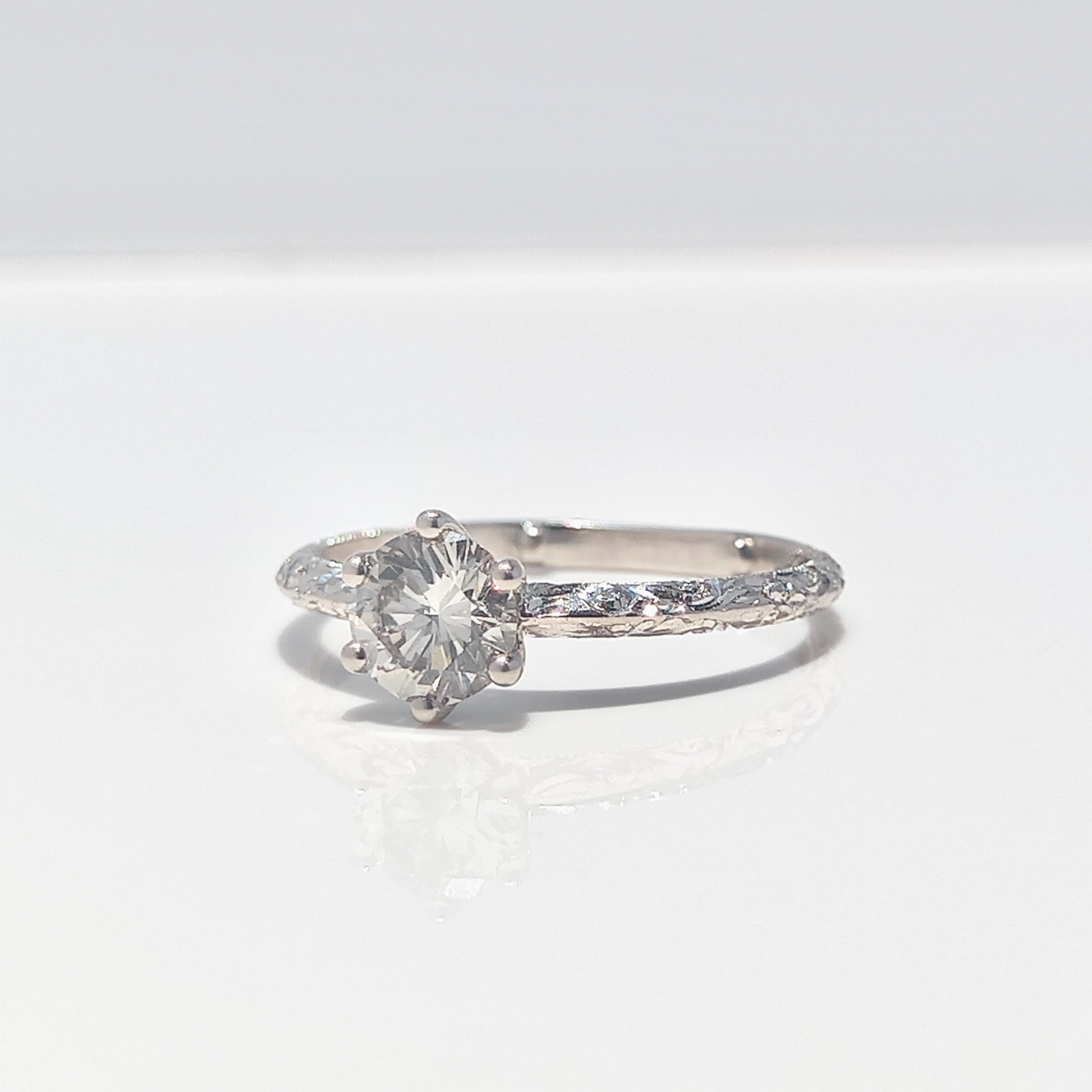 Round Brilliant Cut Engraved Solitaire Diamond Ring, diamond ring, engagement ring, engraved ring, round diamond, danielle camera jewellery
