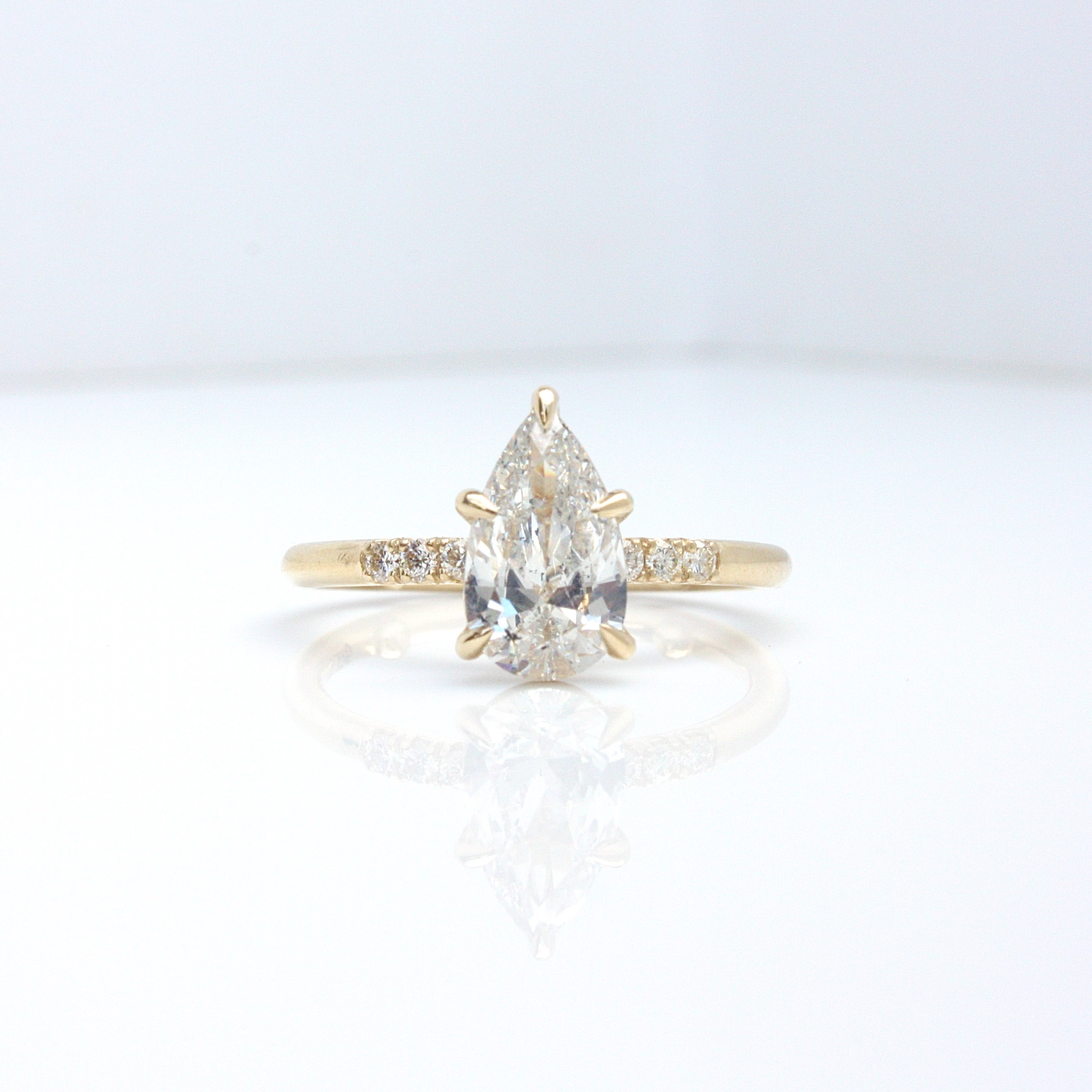 Pear Cut Solitaire Melee Diamond Ring, diamond engagement ring, engagement ring, pear cut diamond, danielle camera jewellery
