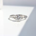 Round Brilliant cut Engraved Trilogy Diamond Ring, diamond engagement ring, engagement ring, round diamond, danielle camera jewellery