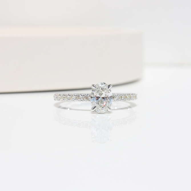 Oval cut Solitaire Melee Diamond Ring, diamond engagement ring, engagement ring, oval cut diamond, danielle camera jewellery, white gold ring