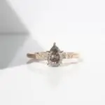 Pear shape diamond solitaire ring, pear diamond, pear cut diamond, salt and pepper diamond, engagement ring, diamond engagement ring, diamond ring, rose gold ring, Solitaire ring, Danielle Camera Jewellery