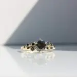 Round Cosmos Ring, diamond ring, engagement ring, diamond engagement ring, round diamond, black diamond, platinum ring, gold ring, danielle camera jewellery, Melanie Casey, Snowdrift ring