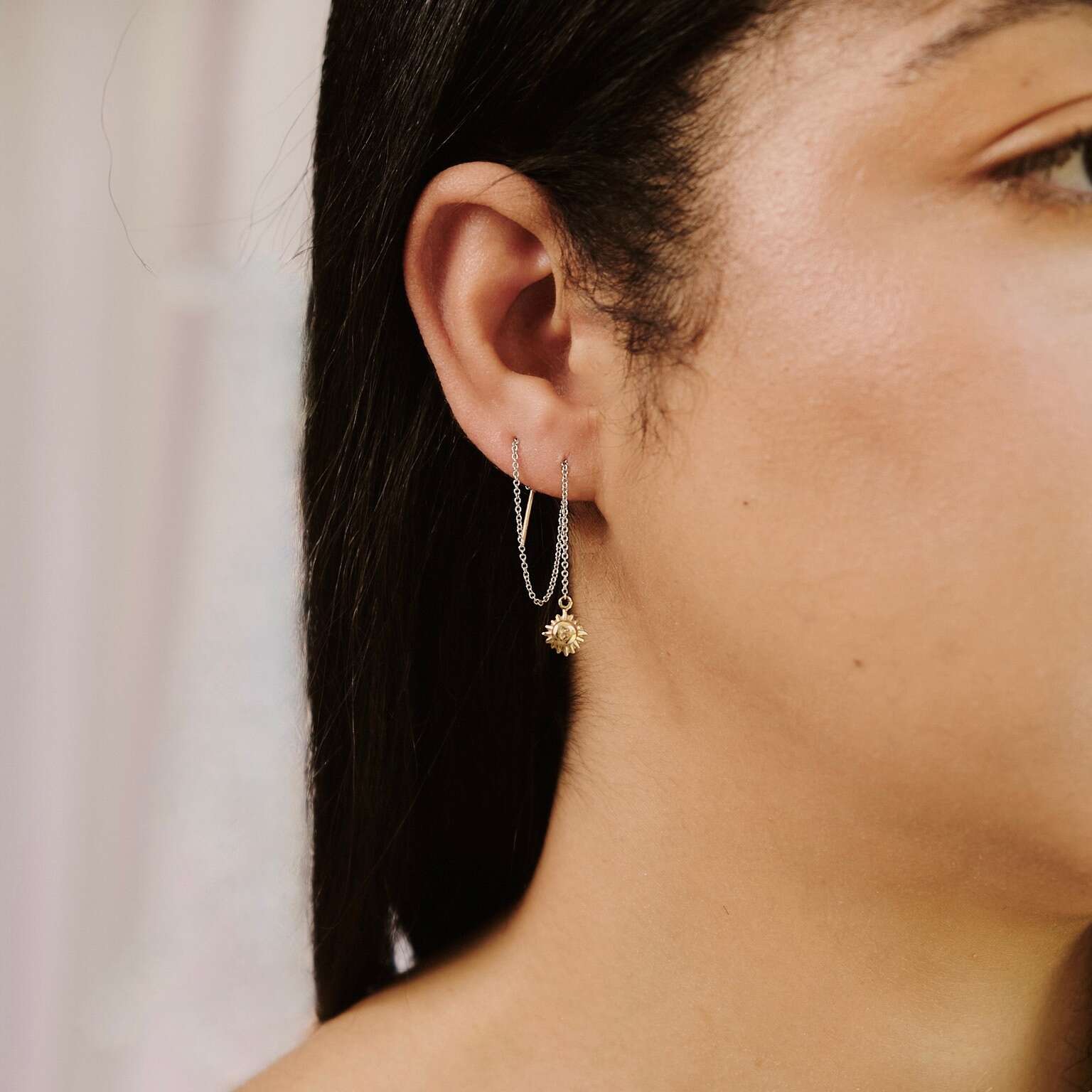 SUN THREADER EARRINGS, earrings, chain earrings, gold earrings, drop earrings, Danielle Camera Jewellery