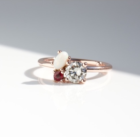 Cluster Diamond Ring, gemstone ring, opal ring, ruby ring, round diamond, opal, ruby, engagement ring, rose gold ring, Danielle Camera Jewellery