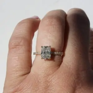 Laboratory-Grown Diamond Pavé Hidden Halo Ring, Elongated Cushion thumbnail 3