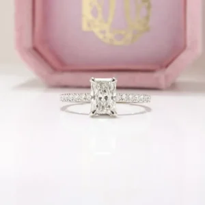 Laboratory-Grown Diamond Pavé Solitaire Ring, Radiant