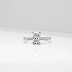 Laboratory-Grown Diamond Pavé Solitaire Ring, Radiant thumbnail 3