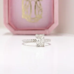 Laboratory-Grown Diamond Pavé Solitaire Ring, Radiant thumbnail 4