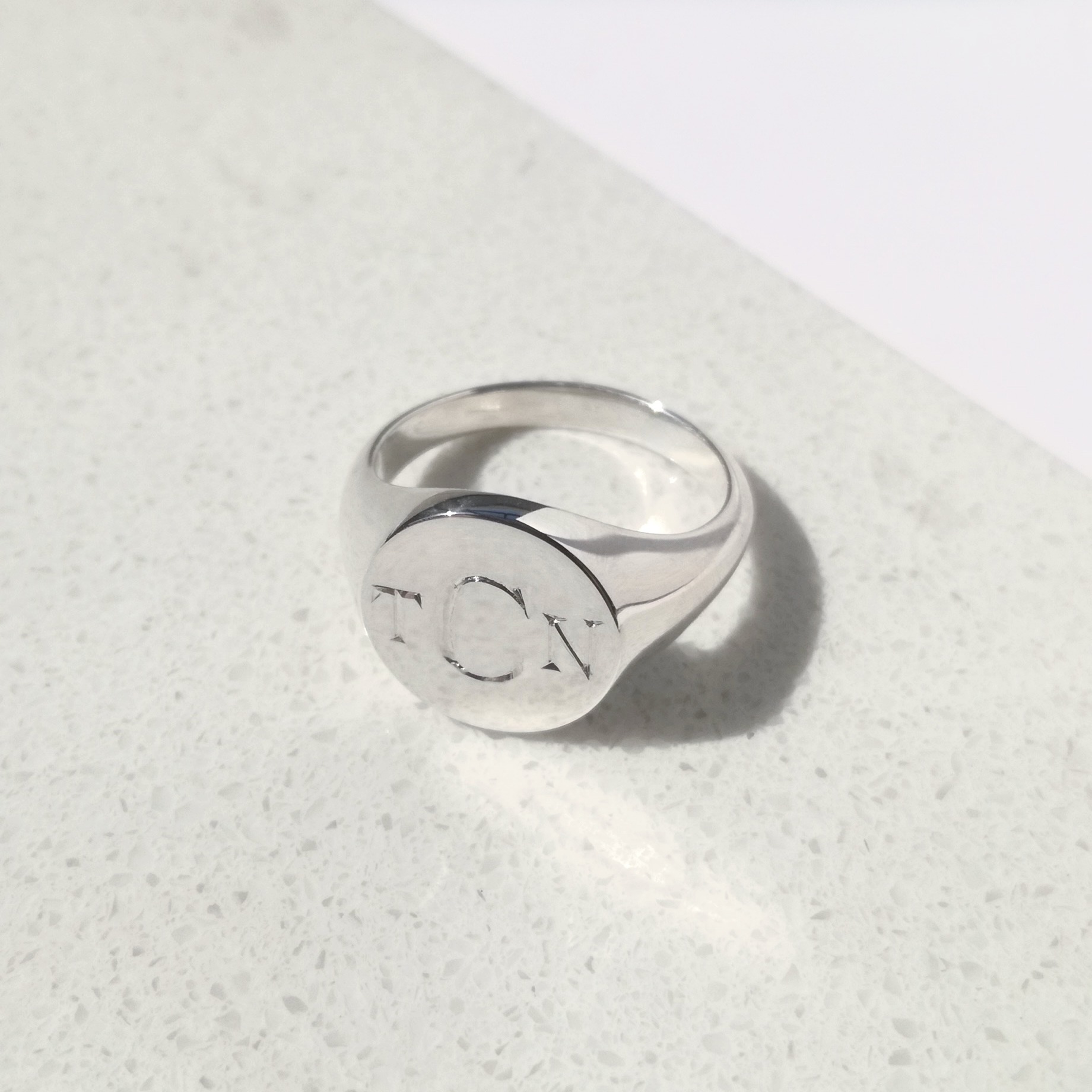 Round Engraved Initial Signet Ring, men's ring, men's jewellery, signet ring, silver ring, initial ring, engraved signet ring, Danielle Camera Jewellery
