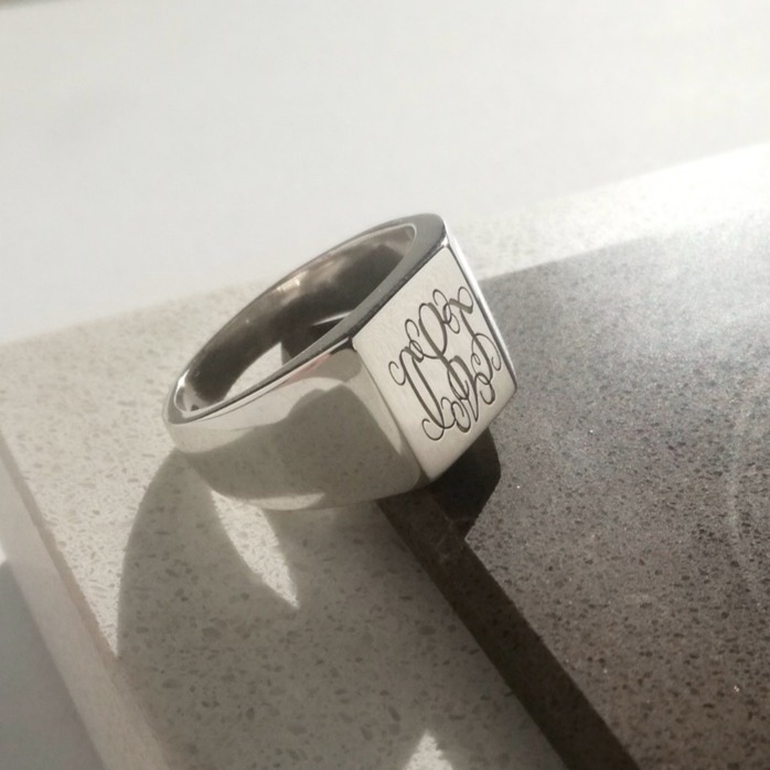 Square Engraved Initial Signet Ring, men's ring, men's jewellery, signet ring, silver ring, engraved ring, initial ring, Danielle Camera Jewellery