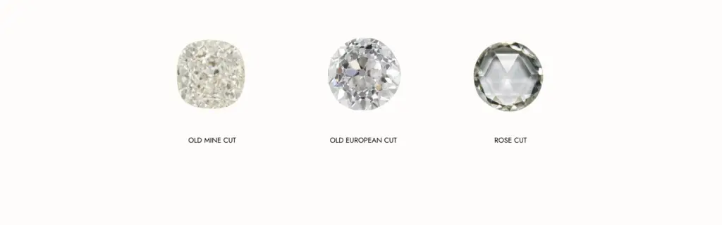 Antiques cut diamonds, elongated cushion cut diamond