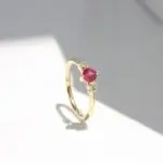 Petite trilogy ring. Ruby and Diamond Trilogy Ring, trilogy ring, engagement ring, natural ruby, ruby ring, diamond, diamond ring, , white gold ring, yellow gold ring, Danielle Camera Jewellery