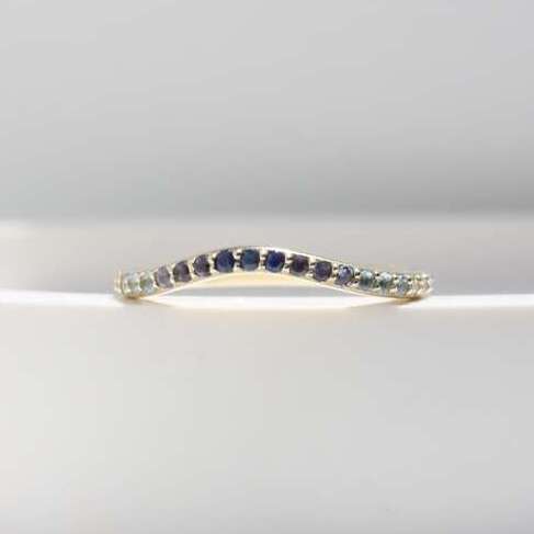 blue ombre CONTOUR RING, women's wedding ring, diamond eternity ring, fitted wedding ring, yellow gold wedding ring, gemstone ring, sapphire ring, blue gemstone ring, ombre ring, Danielle Camera Jewellery