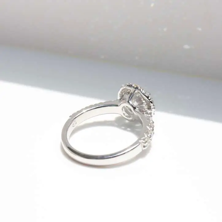 Round Brilliant Cut Halo Melee Diamond Ring, diamond engagement ring, engagement ring, round diamond, danielle camera jewellery, white gold ring, halo ring