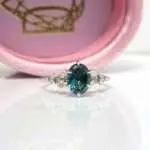 Oval Cosmos Ring, white gold diamond ring, diamond ring, Melanie Casey, lab-grown diamond ring, Engagement ring, lab-grown diamond, Danielle Camera Jewellery, peacock sapphire, teal blue sapphire, oval sapphire, blue sapphire
