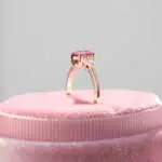 Sapphire and Diamond Cluster Trilogy Ring, trilogy ring, sapphire, pink sapphire, pear cut sapphire, sapphire, engagement ring, sapphire engagement ring, danielle camera jewellery, rose gold ring