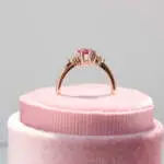 Sapphire and Diamond Cluster Trilogy Ring, trilogy ring, sapphire, pink sapphire, pear cut sapphire, sapphire, engagement ring, sapphire engagement ring, danielle camera jewellery, rose gold ring