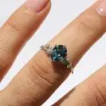 Oval Cosmos Ring, white gold diamond ring, diamond ring, Melanie Casey, lab-grown diamond ring, Engagement ring, lab-grown diamond, Danielle Camera Jewellery, peacock sapphire, teal blue sapphire, oval sapphire, blue sapphire