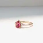 Sapphire and Diamond Cluster Trilogy Ring, trilogy ring, sapphire, pink sapphire, pear cut sapphire, sapphire, engagement ring, sapphire engagement ring, danielle camera jewellery, rose gold ring