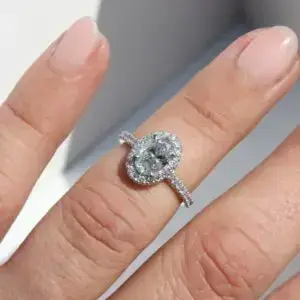 Laboratory-Grown Diamond Pavé Halo Ring, Oval thumbnail 3