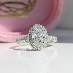 Laboratory-Grown Diamond Pavé Halo Ring, Oval thumbnail 4