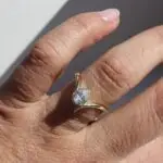 waterfall ring, engagement ring, yellow gold ring, diamond ring, pear shape ring, diamond, laboratory grown diamond, sapphire, danielle camera, jewellery
