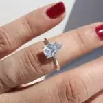 engagement ring, yellow gold ring, white gold ring, diamond ring, pear shape ring, diamond, laboratory grown diamond, sapphire, danielle camera, jewellery