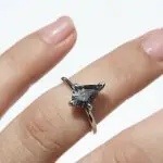 Kite Four Claw Solitaire Ring, kite diamond, salt and pepper diamond, natural diamond, engagement ring, diamond engagement ring, white gold ring, platinum ring, recycled gold, Danielle Camera Jewellery