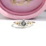 Round Cosmos Cluster Ring, diamond ring, engagement ring, diamond engagement ring, round diamond, salt and pepper diamond, platinum ring, gold ring, danielle camera jewellery, Melanie Casey, Snowdrift ring