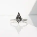 Kite Four Claw Solitaire Ring, kite diamond, salt and pepper diamond, natural diamond, engagement ring, diamond engagement ring, white gold ring, platinum ring, recycled gold, Danielle Camera Jewellery