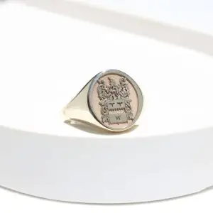Large Oval Signet Ring with Laser Engraved Crest
