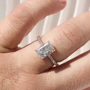 Laboratory-Grown Diamond Pavé Hidden Halo Ring, Radiant thumbnail 3