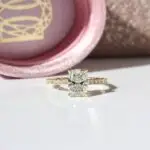 Laboratory-Grown Diamond Pavé Hidden Halo Ring, Elongated Cushion-Cut, diamond ring, diamond engagement ring, elongated cushion cut diamond, danielle camera jewellery