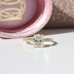 Laboratory-Grown Diamond Pavé Hidden Halo Ring, Elongated Cushion