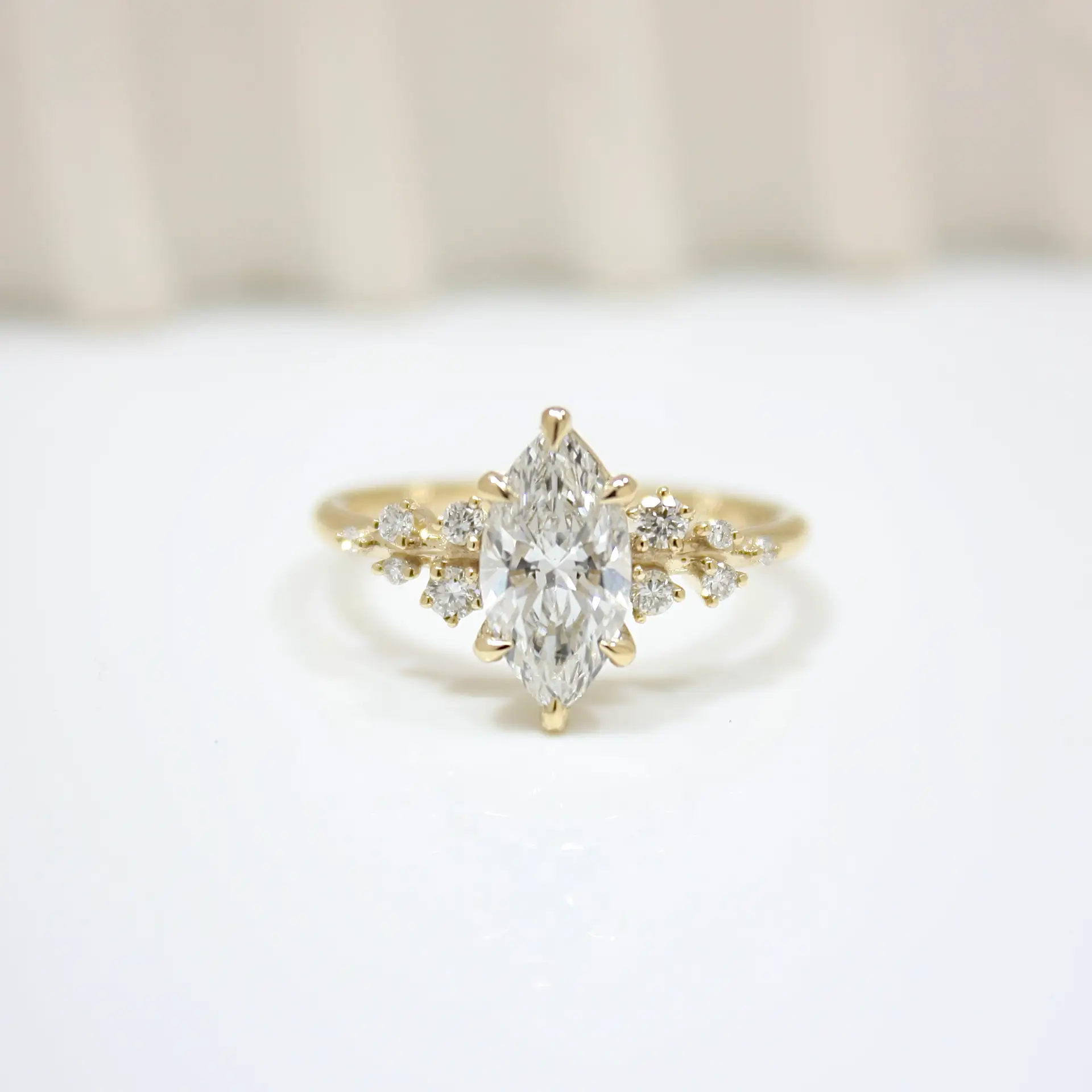 Laboratory-Grown Diamond Cosmos Ring, diamond ring, engagement ring, diamond engagement ring, marquise diamond, platinum ring, gold ring, danielle camera jewellery, Melanie Casey, Snowdrift ring