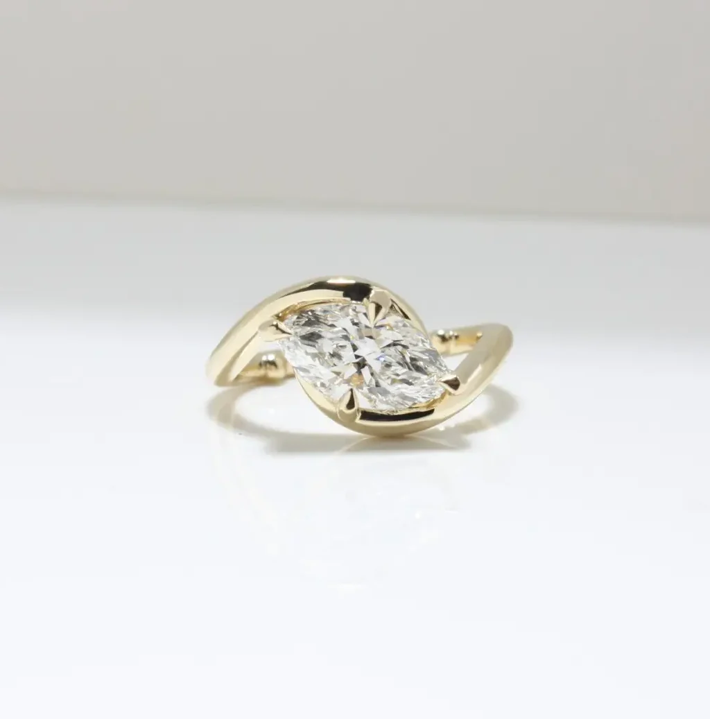 'Swaddle' Solitaire Ring, diamond ring, engagement ring, gold ring, marquise diamond, laboratory grown diamond, natural diamond, Danielle Camera Jewellery