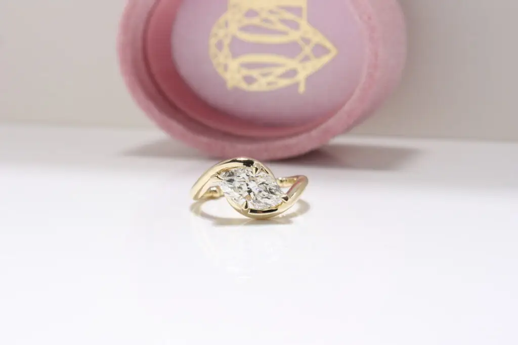 'Swaddle' Solitaire Ring, diamond ring, engagement ring, gold ring, marquise diamond, laboratory grown diamond, natural diamond, Danielle Camera Jewellery