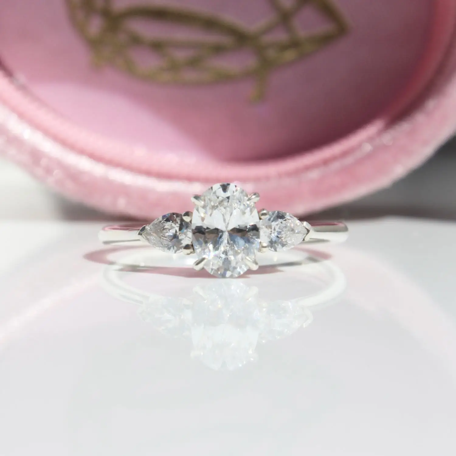 OVAL TRILOGY DIAMOND RING, diamond ring, engagement ring, oval diamond, trilogy ring, platinum ring, natural diamond, laboratory grown diamond, danielle camera jewellery