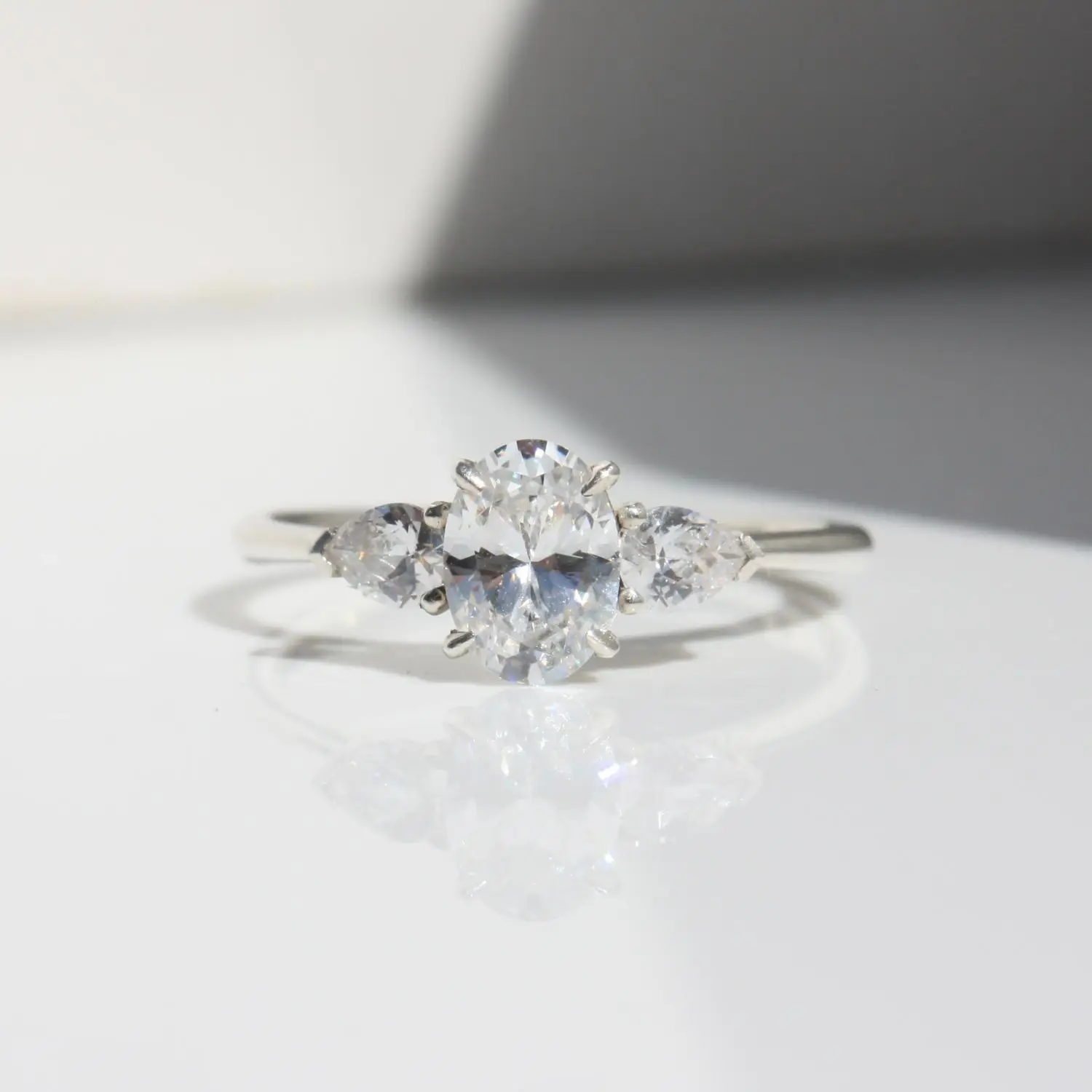 OVAL TRILOGY DIAMOND RING, diamond ring, engagement ring, oval diamond, trilogy ring, platinum ring, natural diamond, laboratory grown diamond, danielle camera jewellery